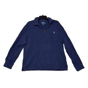Polo Ralph Lauren Pullover Mens Large Blue 1/4 Zip Knit White Pony logo Collared